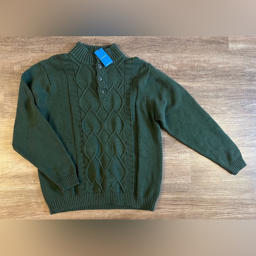 Gioberti 4 Button Long Sleeve Cable Front‎ Sweater Men Large Green A18